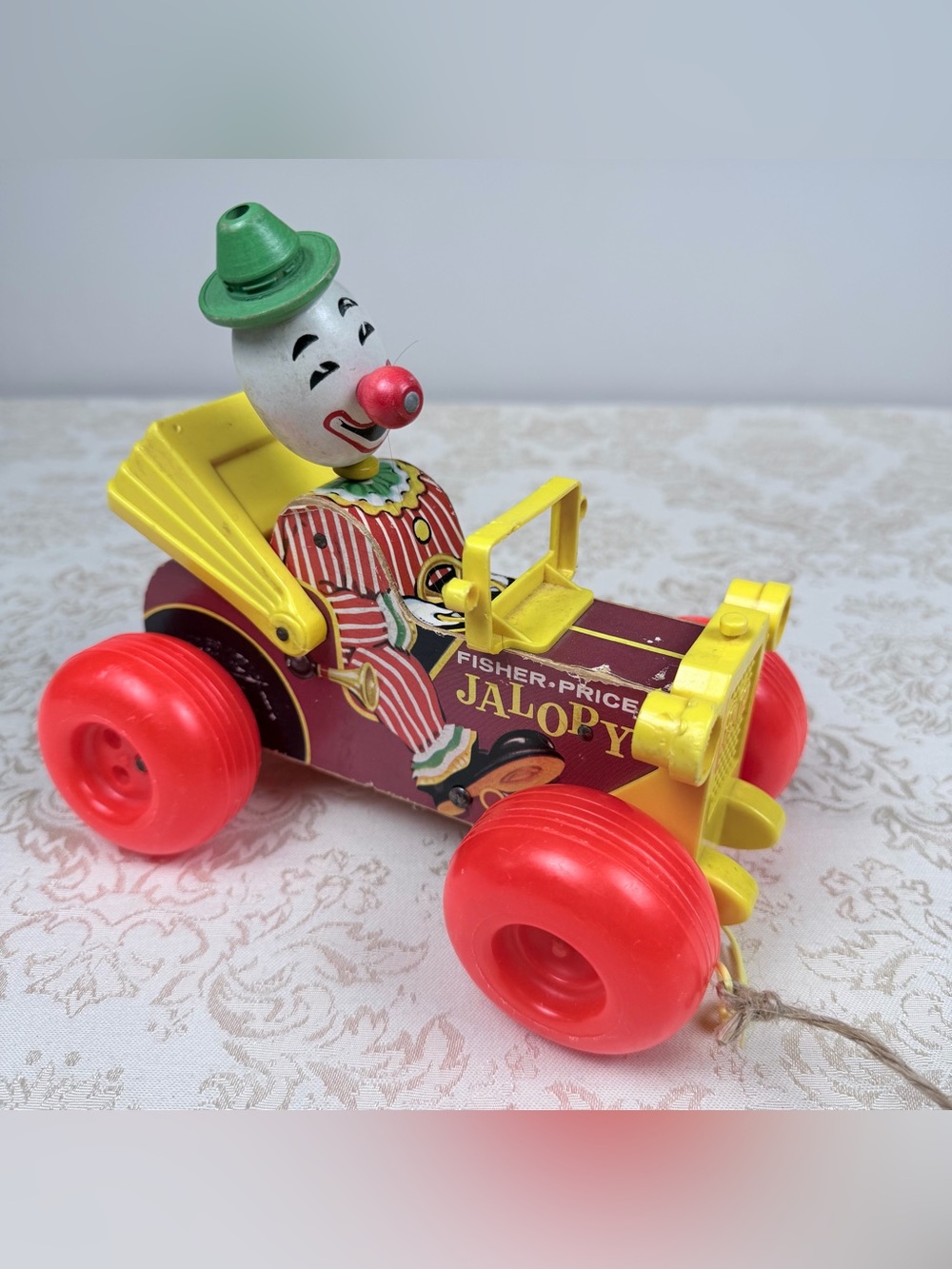 Vintage Fisher-Price Clown Jalopy Pull Toy, 1965